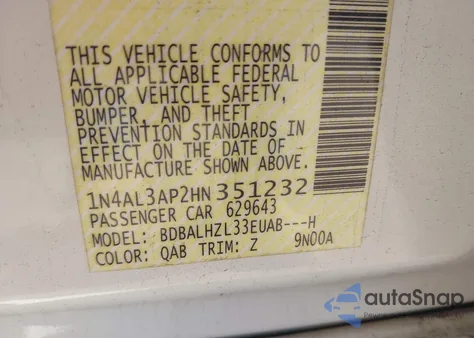 2017 Nissan Altima 2.5 Sr from USA, damaged, VIN 1N4AL3AP2HN351232